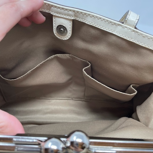 Coach Signature Stripe Framed Tan Carryall Purse - Picture 9 of 15